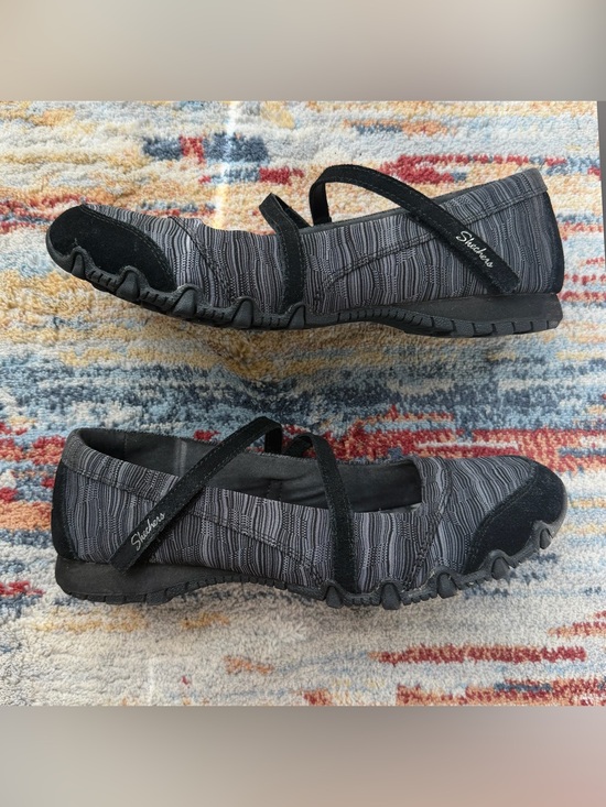 Skechers Shoes - Skechers Women's Charcoal Gray Slip-On Mary Jane Flats with Elastic Straps